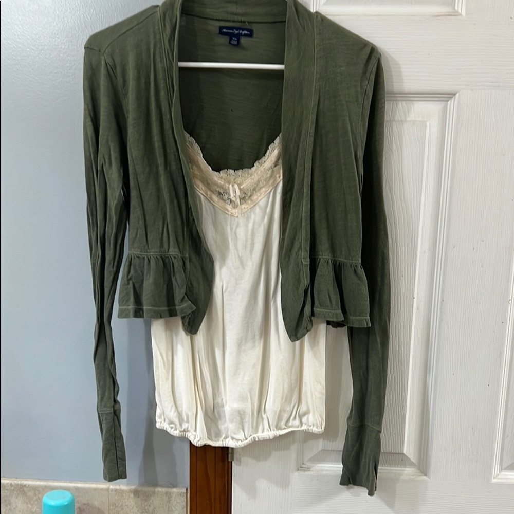 American Eagle Outfitters Cream Long Sleeve Peplum Camisole